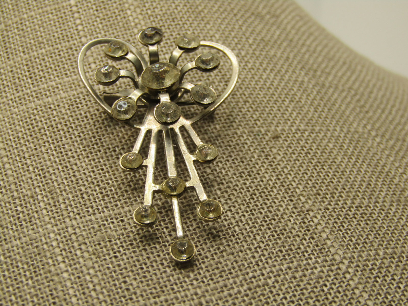 Vintage Rhinestone Heart/Ray Brooch, 1960's - 2