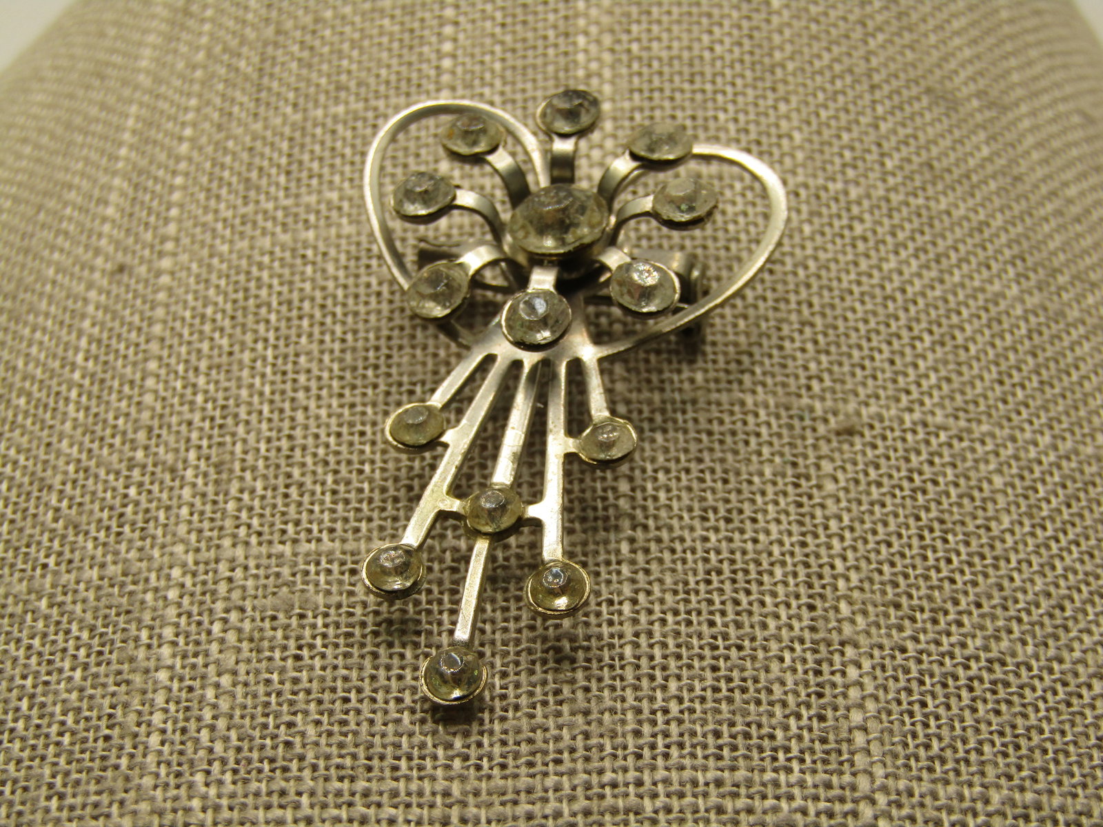 Vintage Rhinestone Heart/Ray Brooch, 1960's - 3