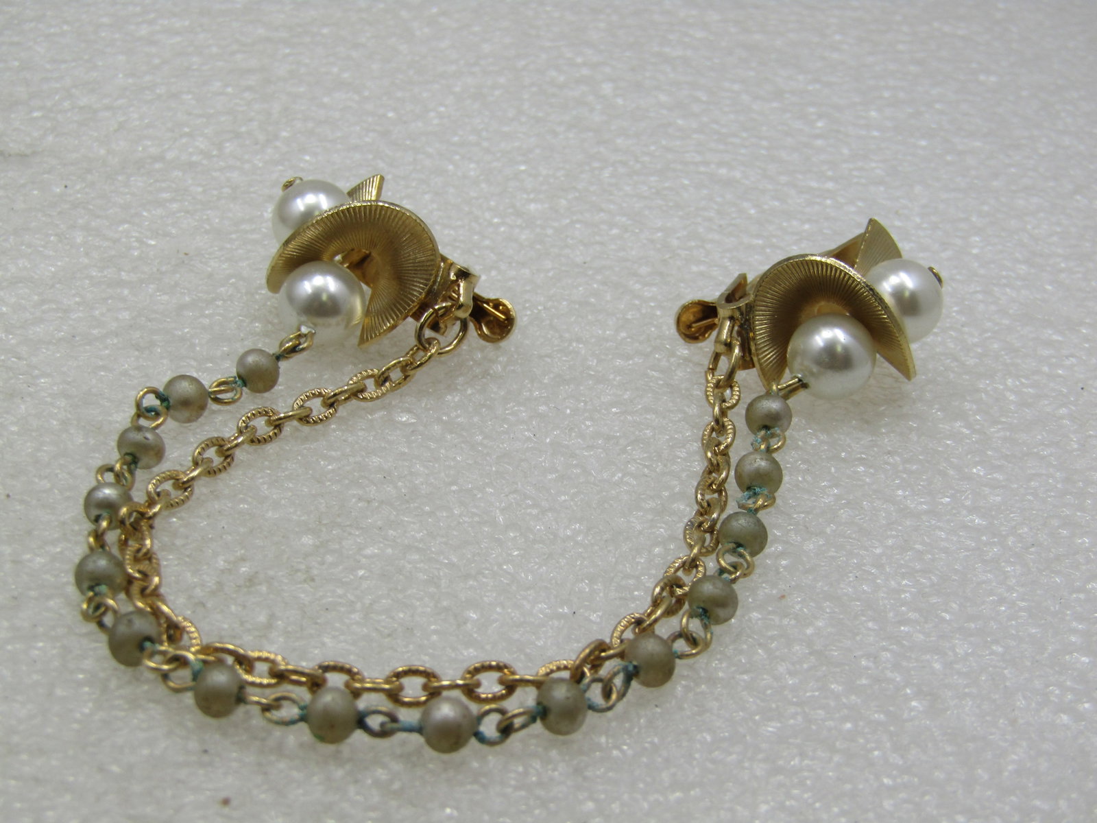 Vintage Faux Pearl Double Strand Sweater Guard Mod Design, 1960's (1 of 6)
