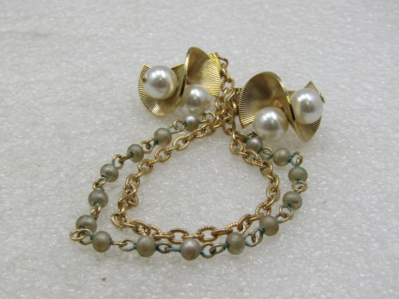 Vintage Faux Pearl Double Strand Sweater Guard Mod Design, 1960's - 2