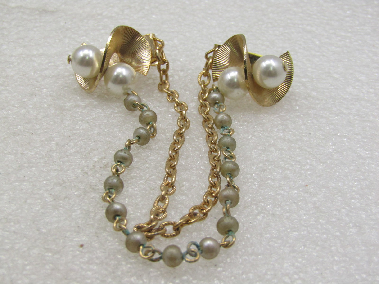 Vintage Faux Pearl Double Strand Sweater Guard Mod Design, 1960's - 3