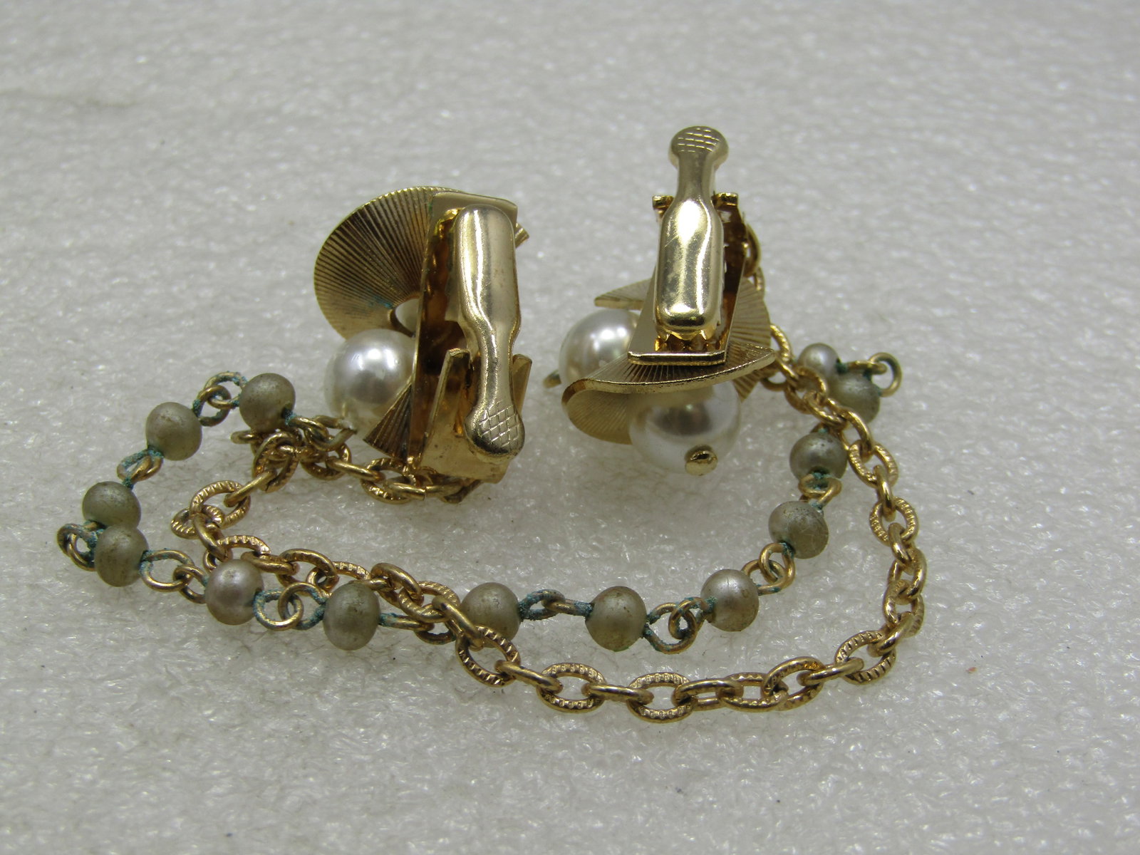 Vintage Faux Pearl Double Strand Sweater Guard Mod Design, 1960's - 6