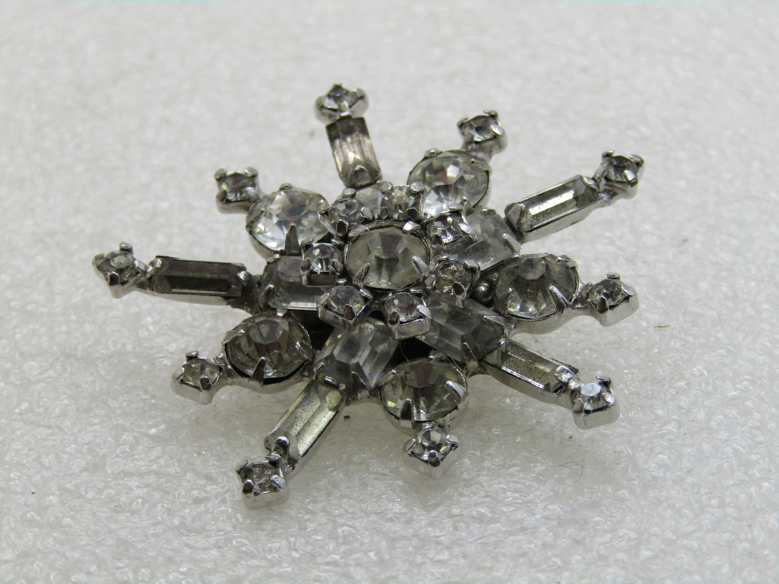 Vintage Clear Rhinestone Snowflake Brooch, 1-3/4", Signed - 4