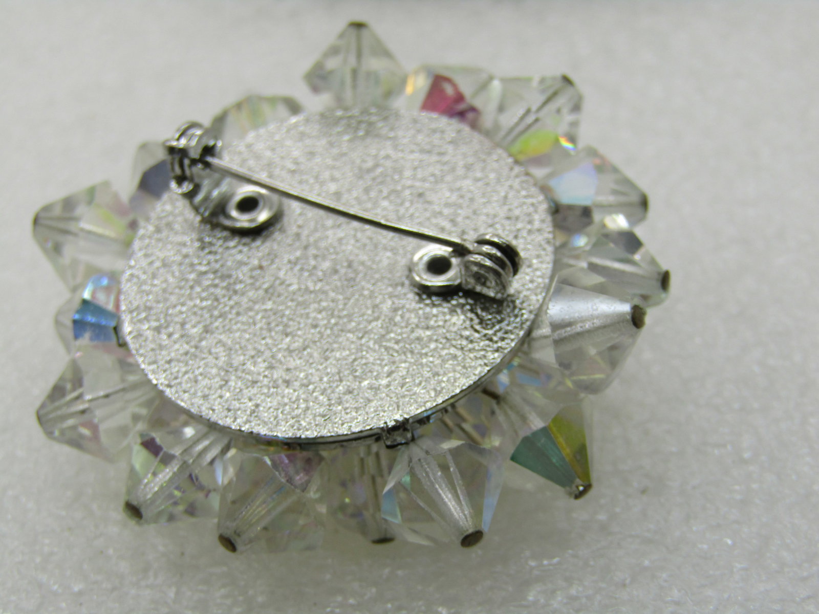 Vintage Aurora Borealis Crystal Brooch, 1.75" - 5