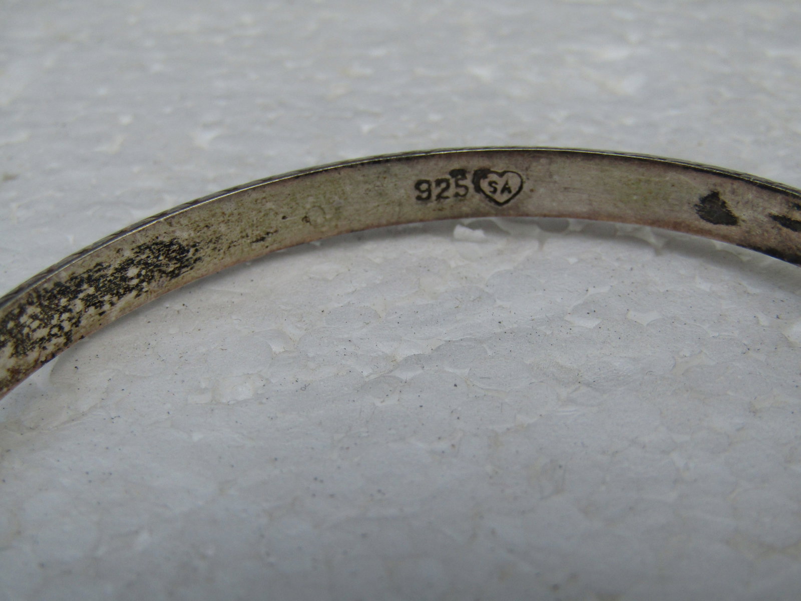 Vintage Sterling Silver Hinged Bangle Bracelet with safety Chain, 7.25", 5mm wide, Mid-Century - 4