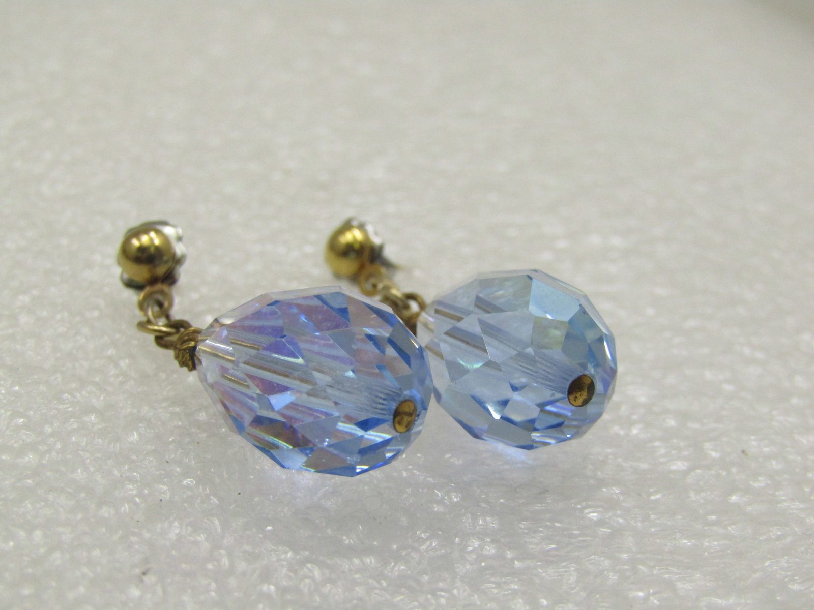 Sterling Silver Blue Aurora Borealis Drop Earrings, Pierced, Mid-Century - 4
