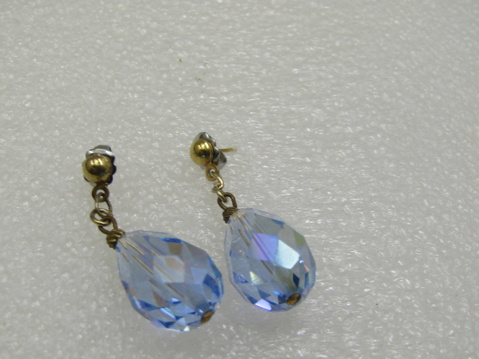 Sterling Silver Blue Aurora Borealis Drop Earrings, Pierced, Mid-Century - 5