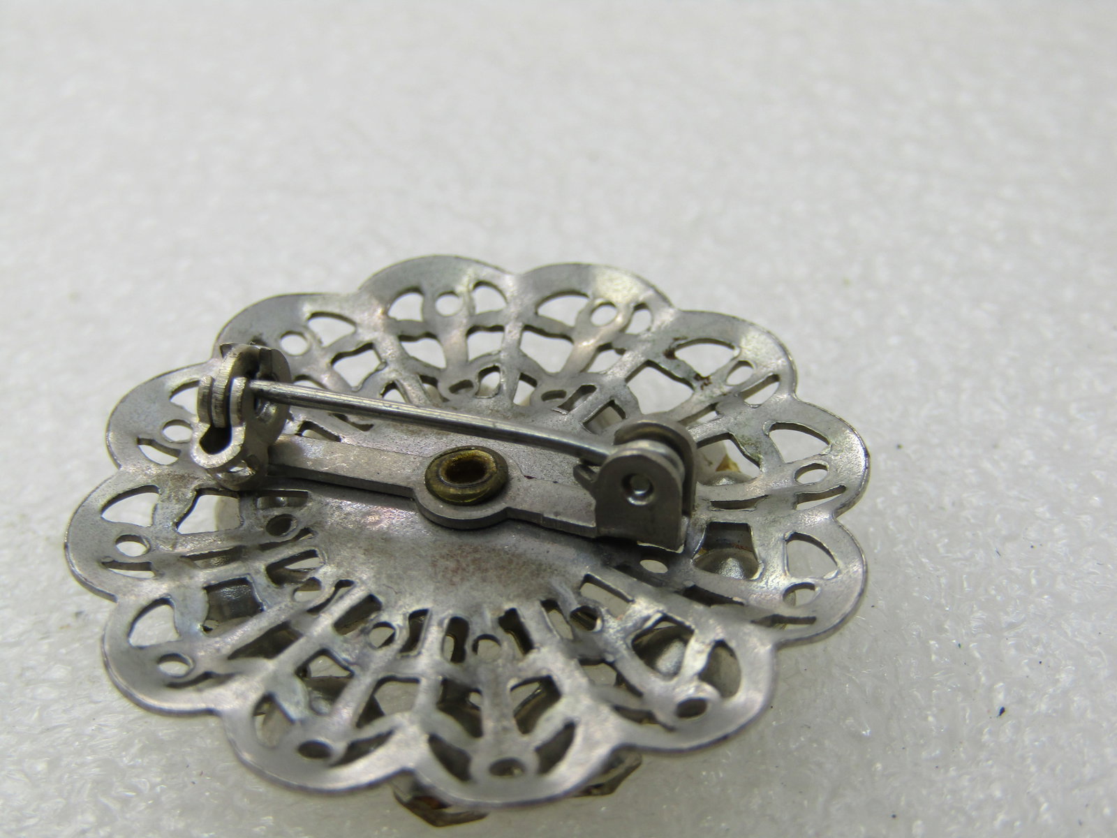 Vintage Rhinestone Round Blossom Brooch, Silver Tone, 1950's, 1.25" - 5