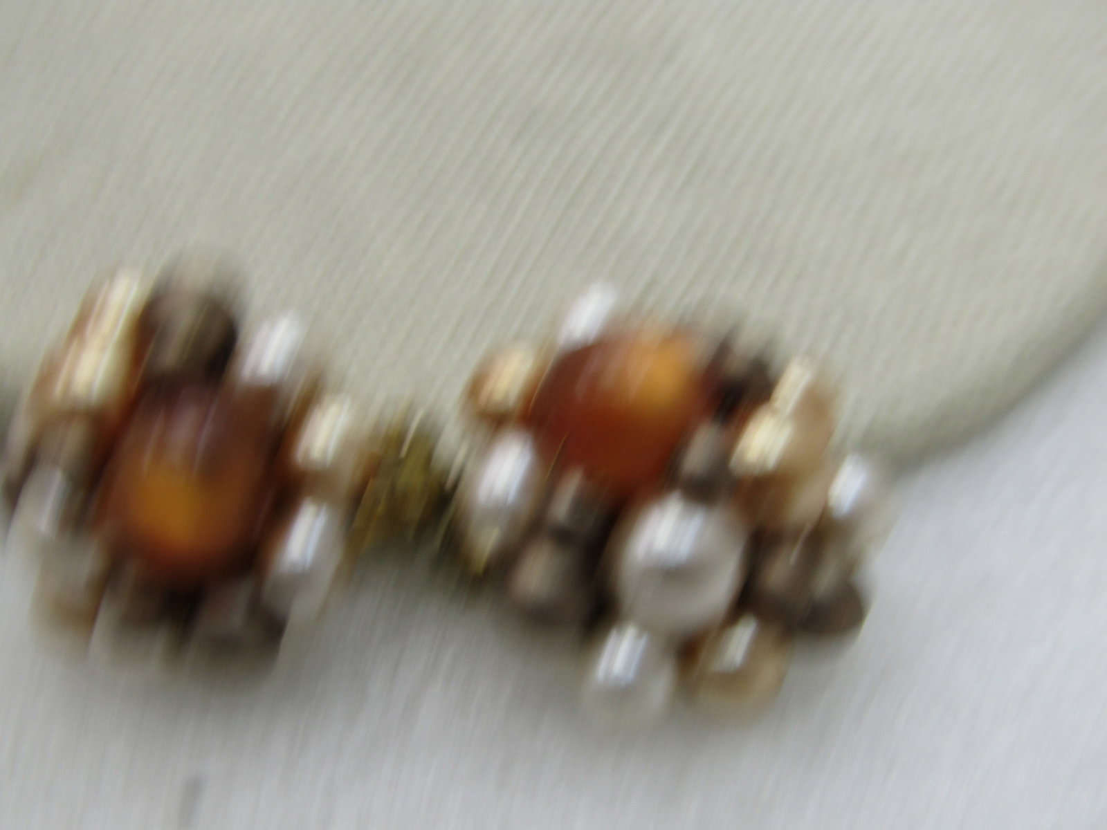 Vintage Japan Beaded Clip Earrings, Tan/Amber/Cream, Mid-Century NL - 2