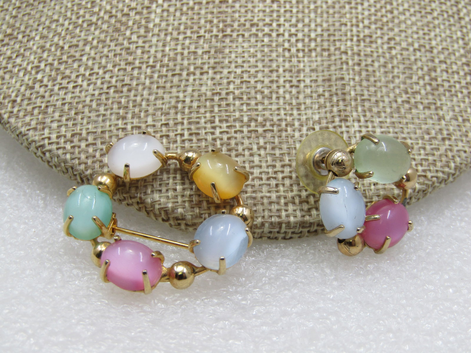 Vintage Pastel Cateye Glass Brooch and Single Earring, 1960's - 2