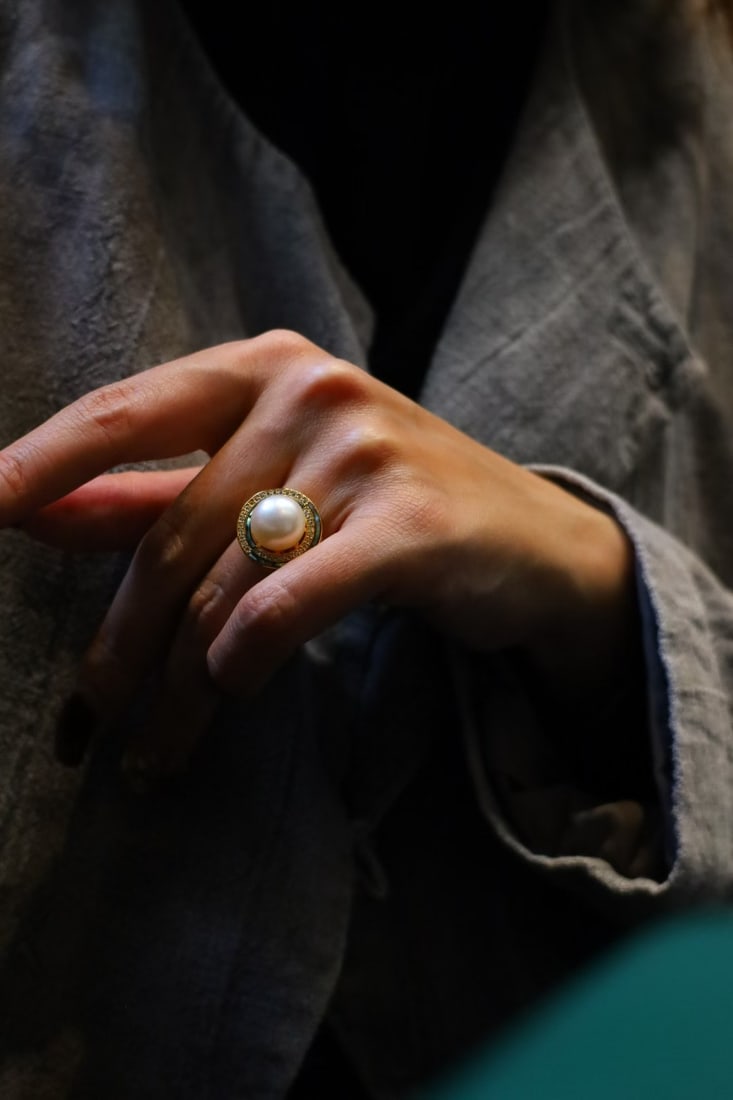 S925 Silver Gold-Plated Natural Pearl Ring - 7