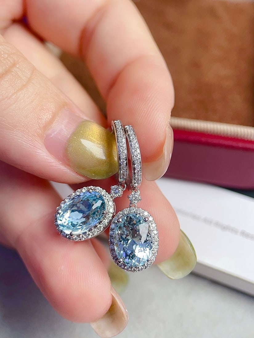 18K Gold Aquamarine Earrings - 2