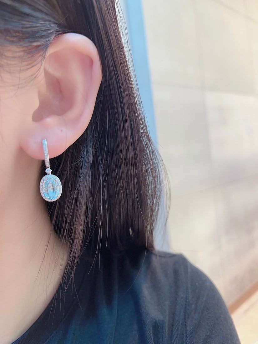 18K Gold Aquamarine Earrings - 6