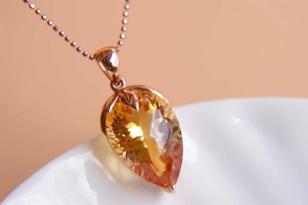 18K Gold Citrine Pendant - 2
