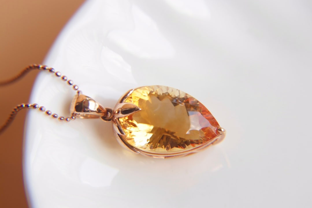 18K Gold Citrine Pendant - 4