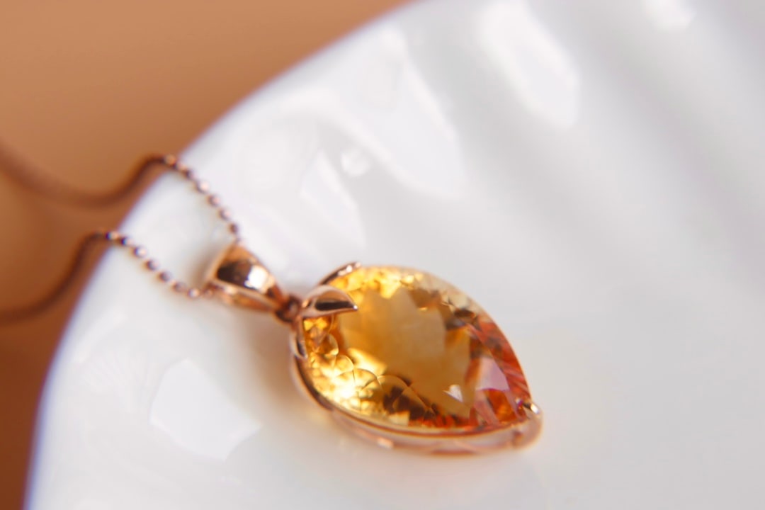 18K Gold Citrine Pendant - 5