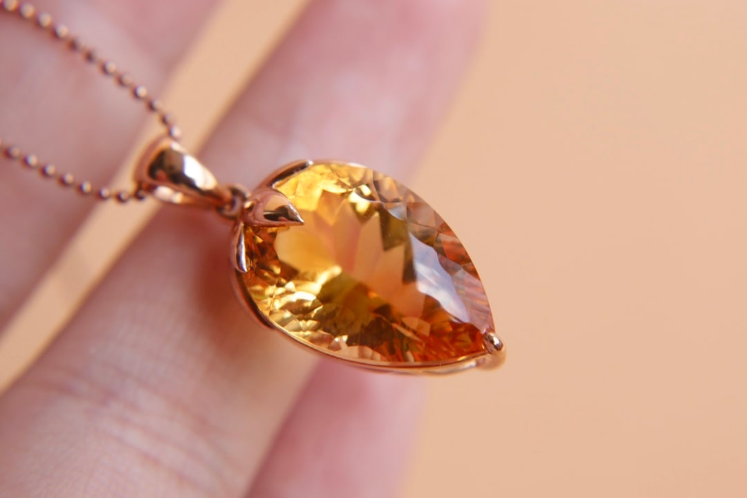18K Gold Citrine Pendant - 7