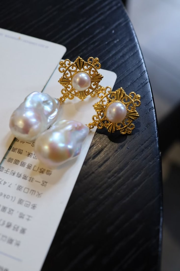 Silver-plated natural baroque pearl stud earrings - 6
