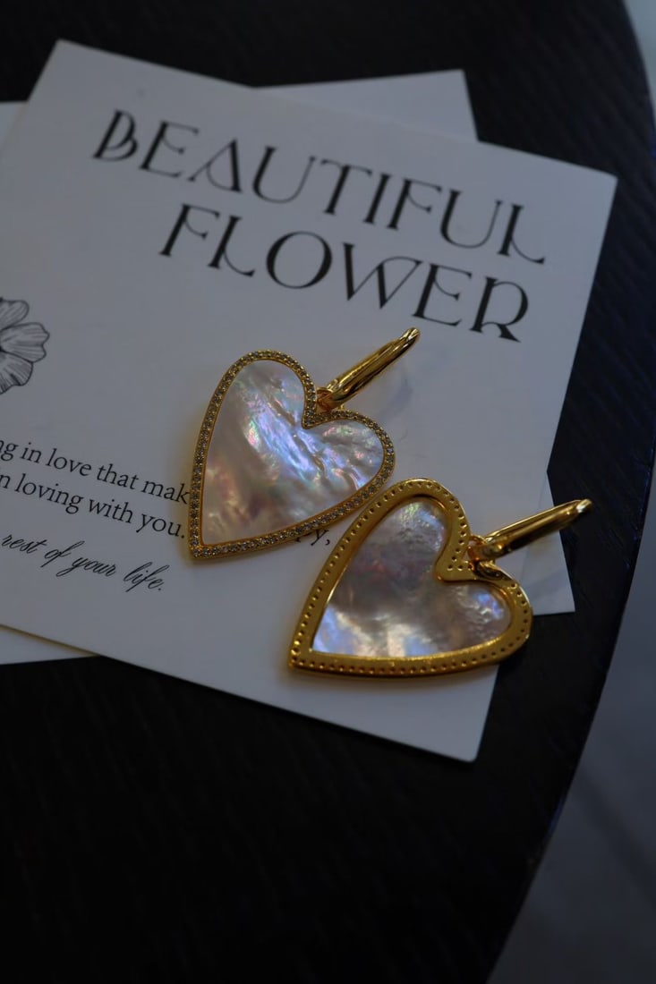 Silver Gilded Natural White Mother-of-Pearl Zircon Earrings - 6