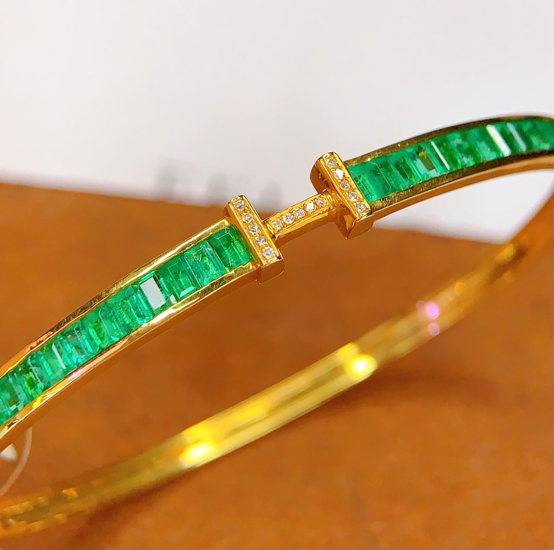 18K Gold Natural Emerald Bracelet - 5