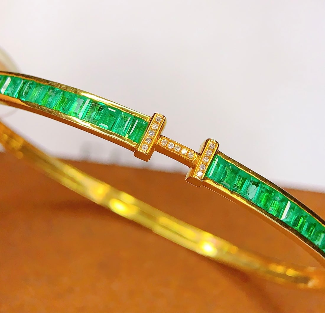 18K Gold Natural Emerald Bracelet - 6