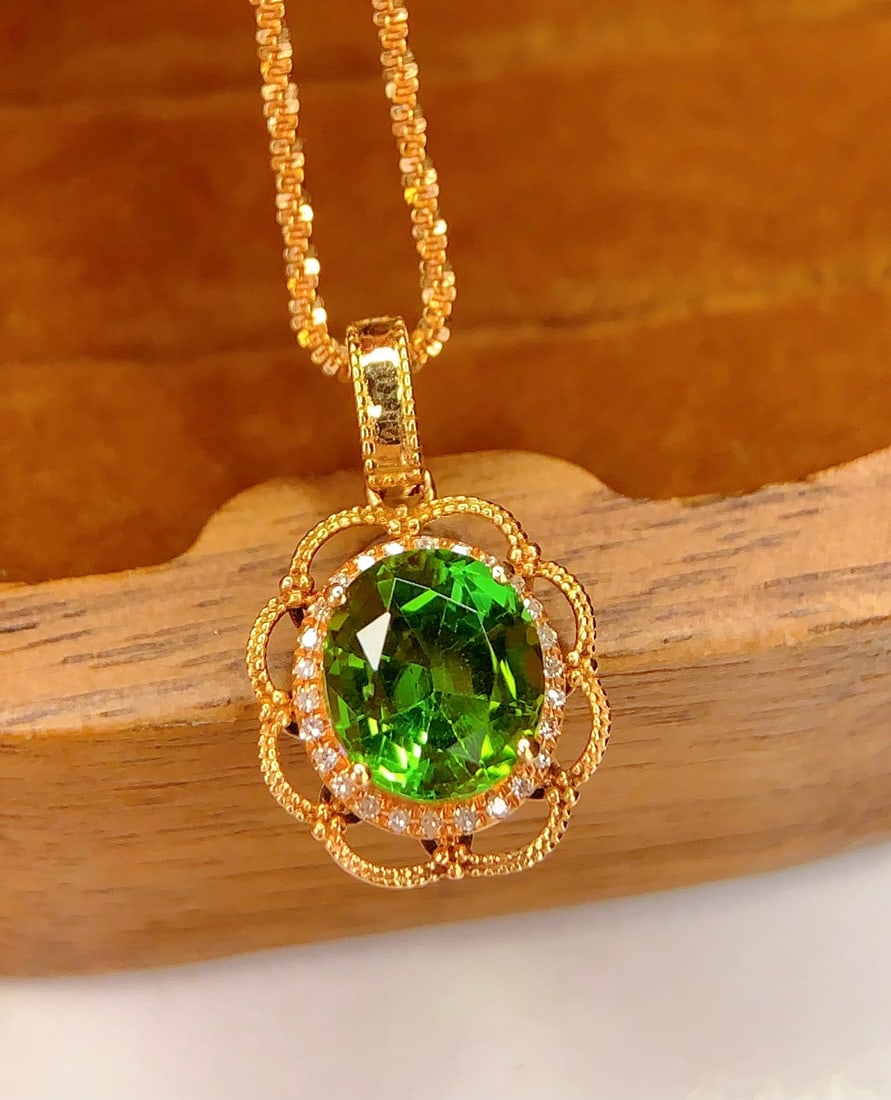 18K Gold Natural Tourmaline Pendant - 2
