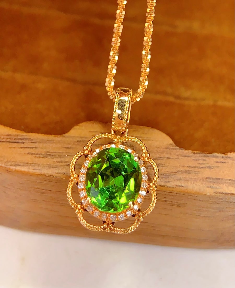 18K Gold Natural Tourmaline Pendant - 4