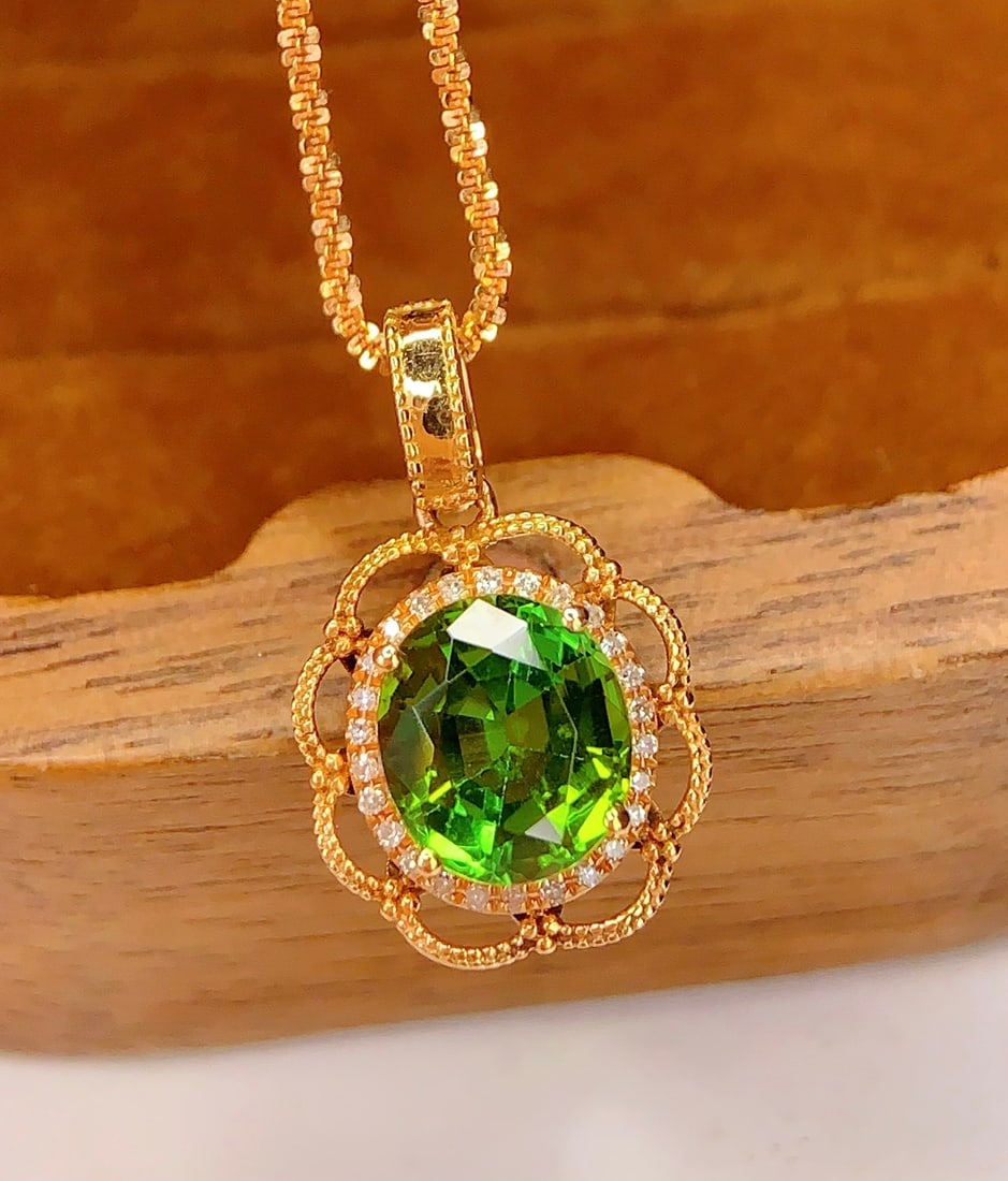 18K Gold Natural Tourmaline Pendant - 5