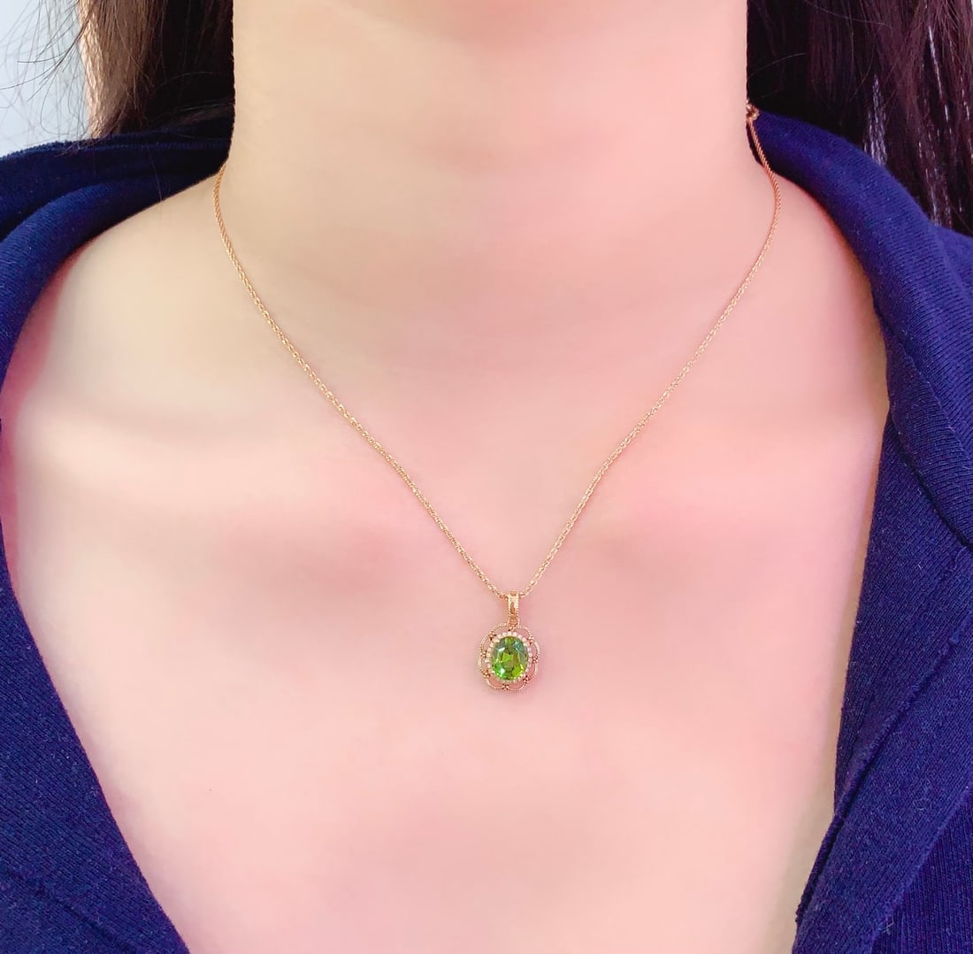 18K Gold Natural Tourmaline Pendant - 6