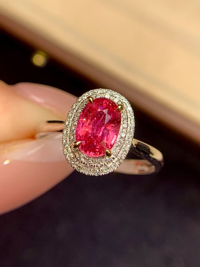 18K Gold Natural Padparadscha Sapphire Ring - 2