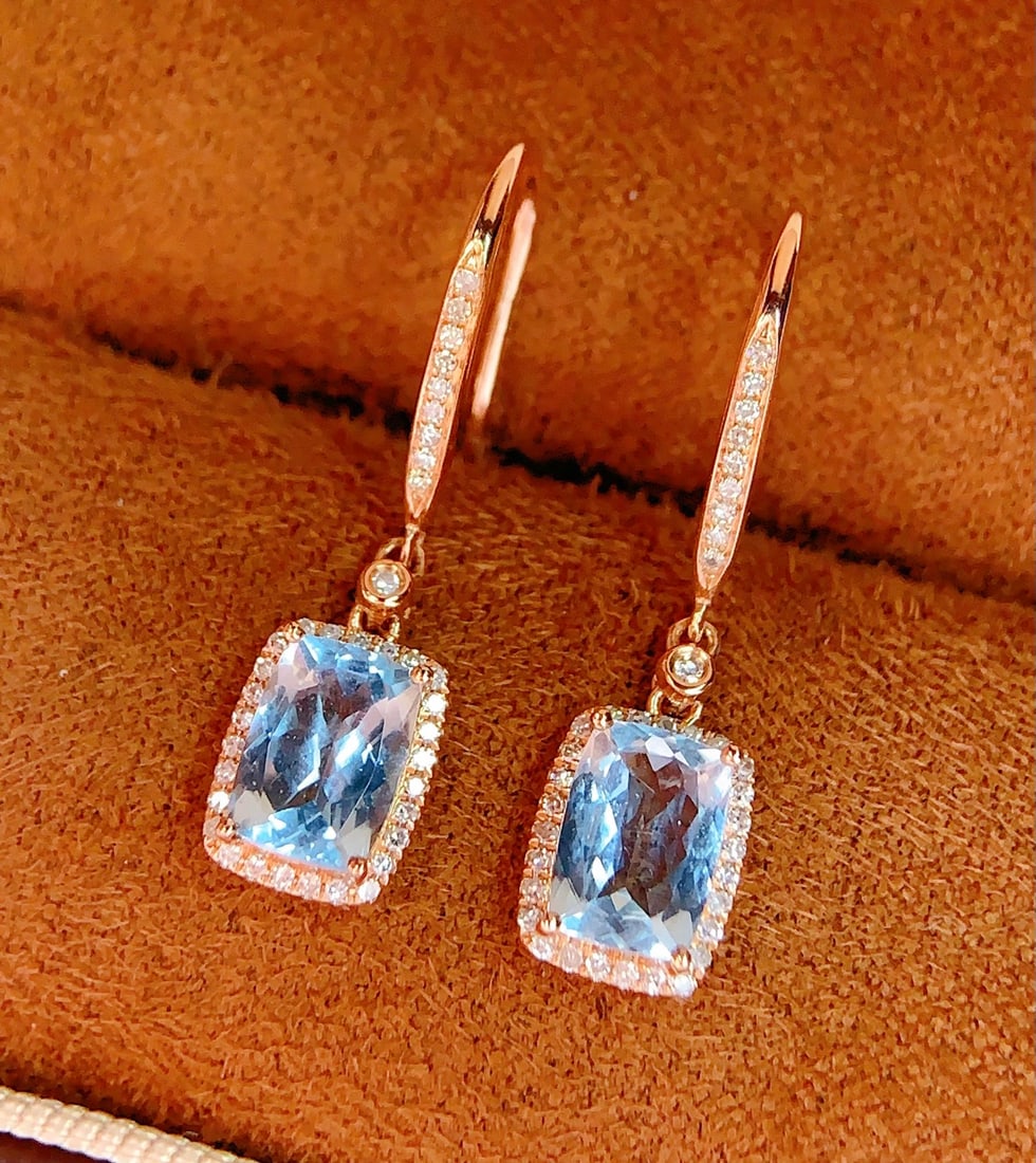 18K Gold Natural Aquamarine Earrings - 3