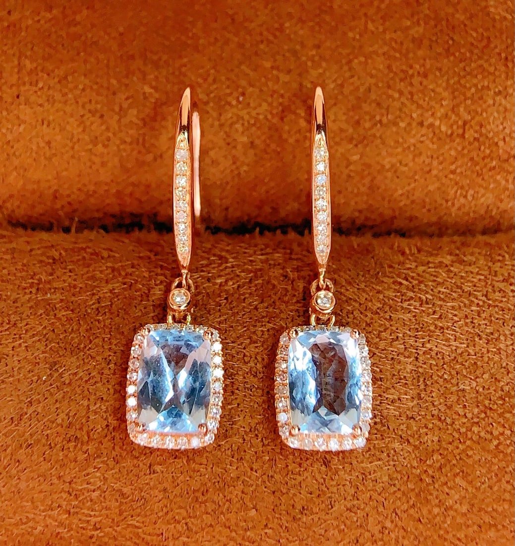 18K Gold Natural Aquamarine Earrings - 4