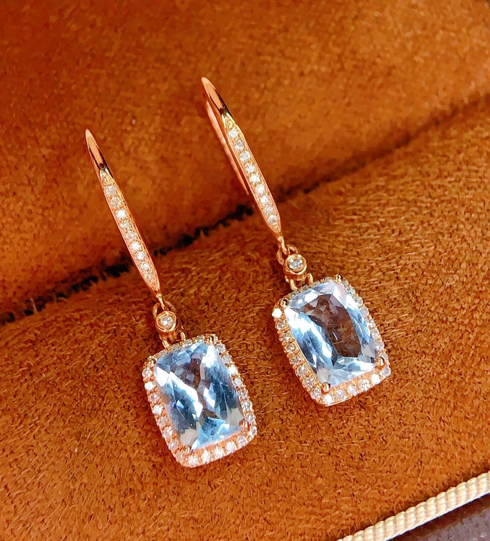 18K Gold Natural Aquamarine Earrings - 5