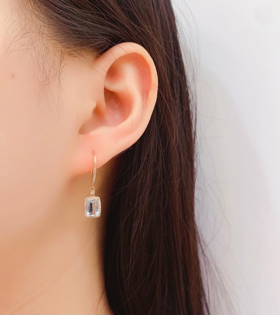 18K Gold Natural Aquamarine Earrings - 6