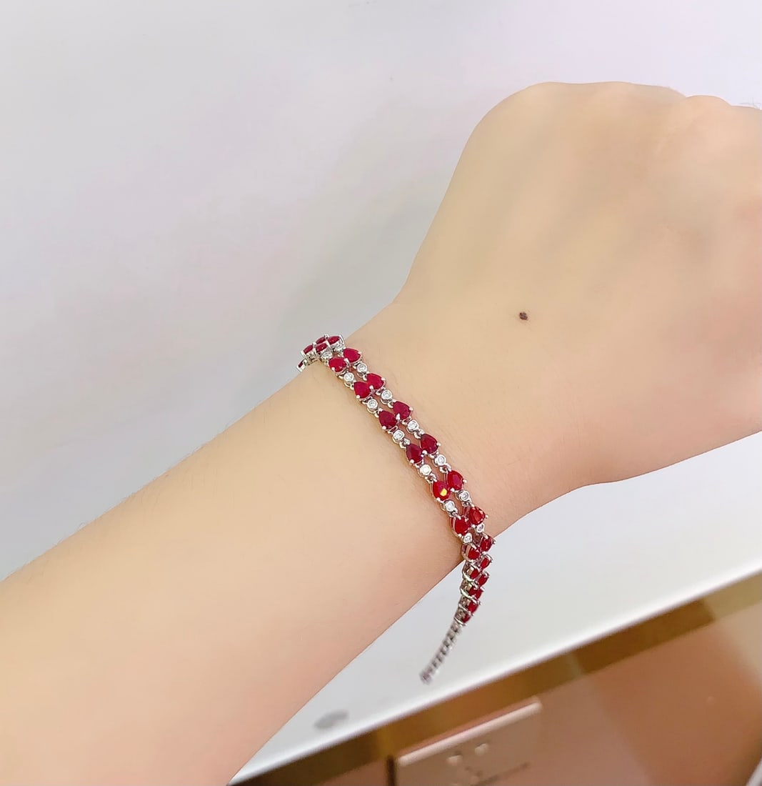 18K Gold Natural Ruby Bracelet - 5