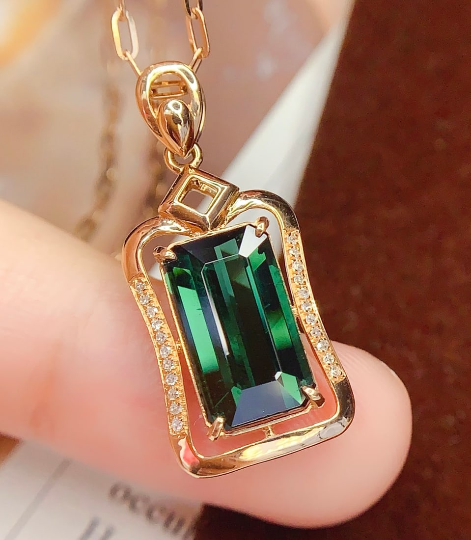 18K Gold Natural Tourmaline Pendant - 2