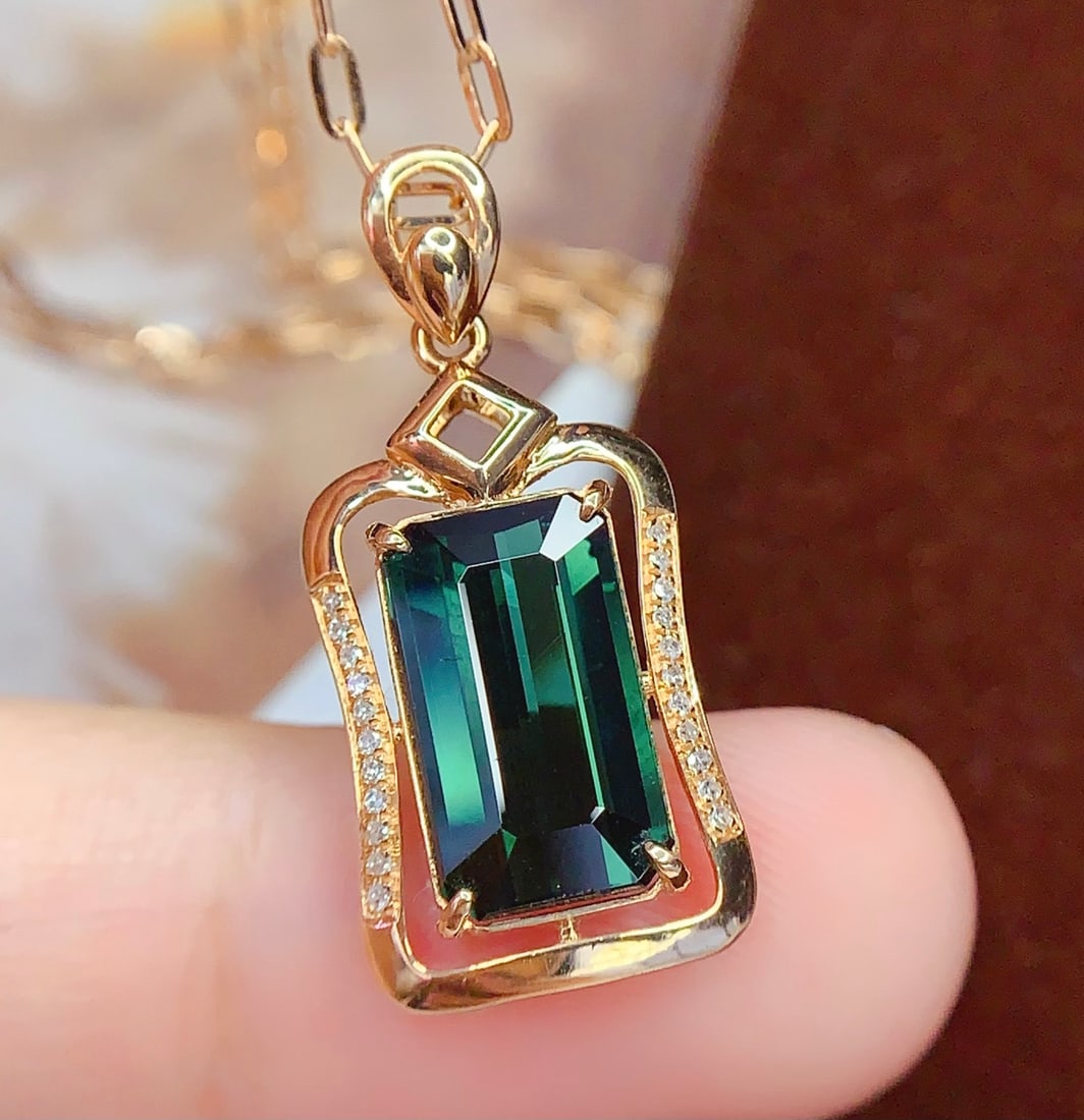 18K Gold Natural Tourmaline Pendant - 3