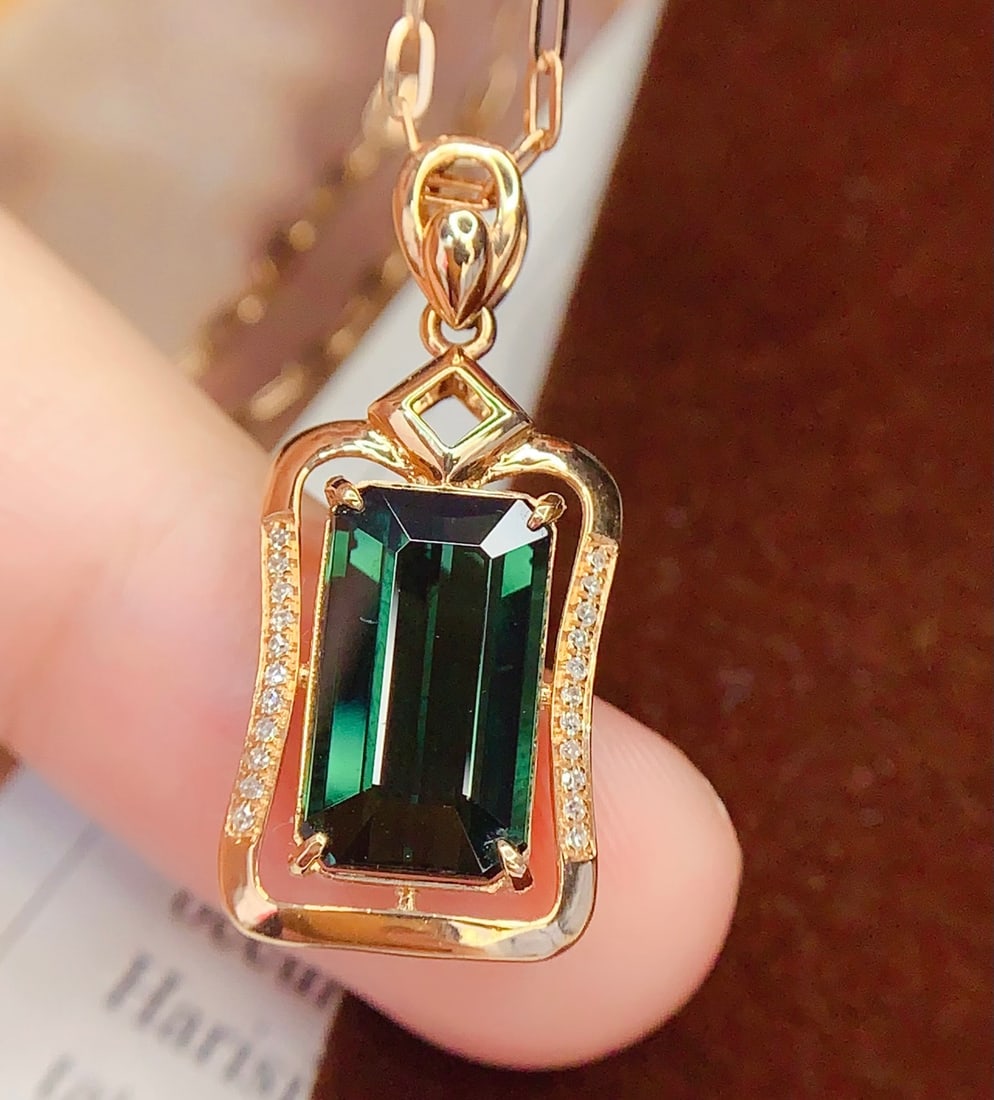 18K Gold Natural Tourmaline Pendant - 4