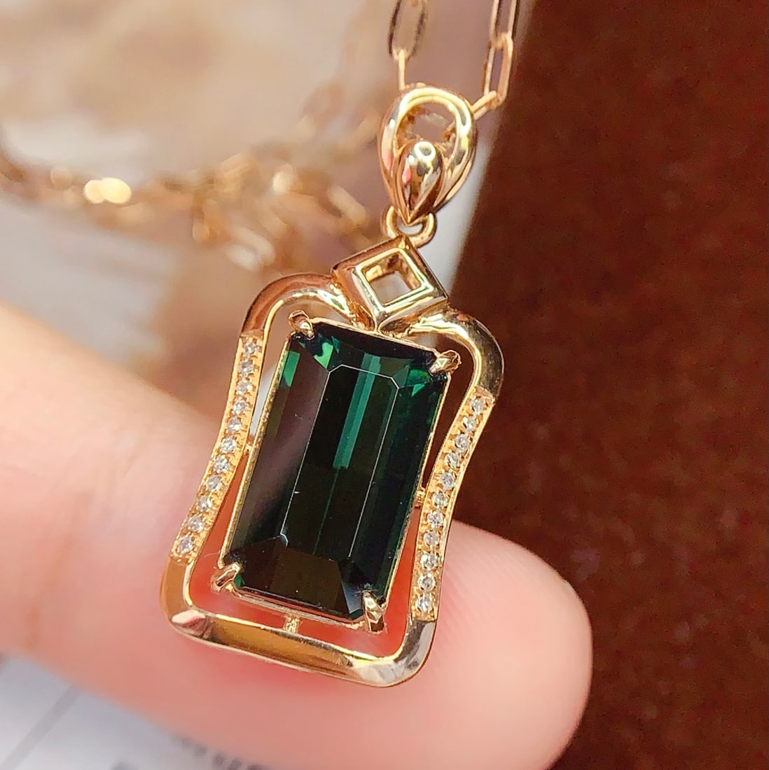 18K Gold Natural Tourmaline Pendant - 5