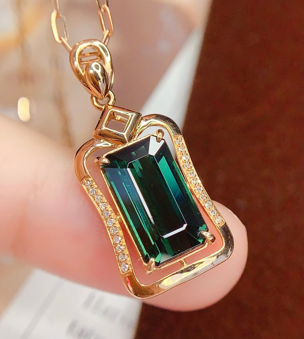 18K Gold Natural Tourmaline Pendant - 6