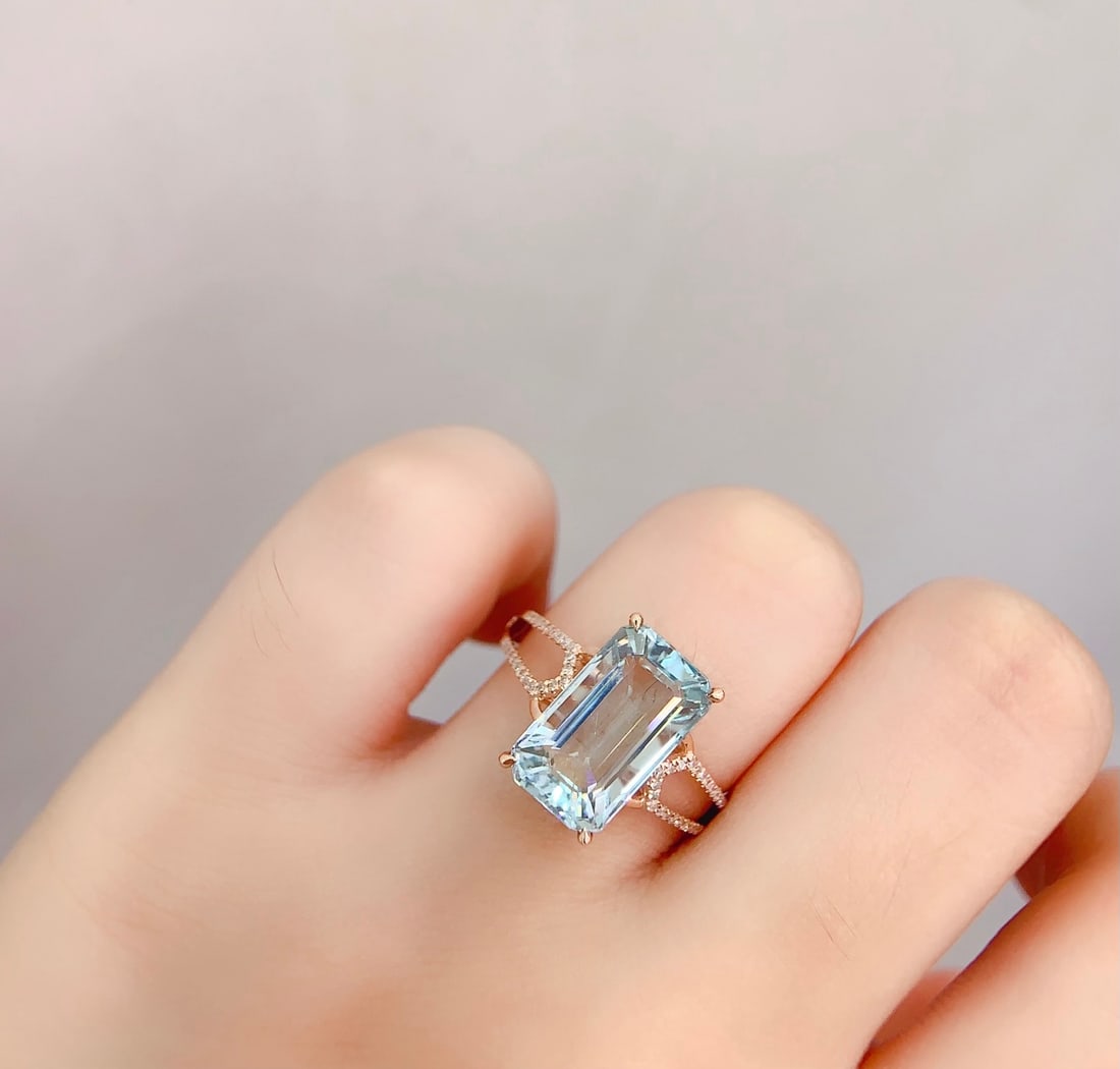 18K Gold Natural Aquamarine Ring - 6