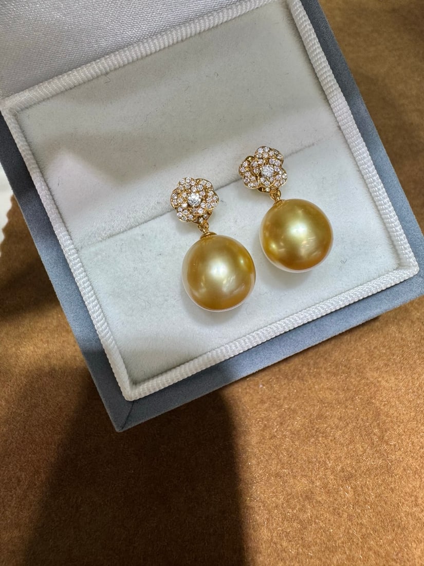 18K gold natural gold bead earrings - 2