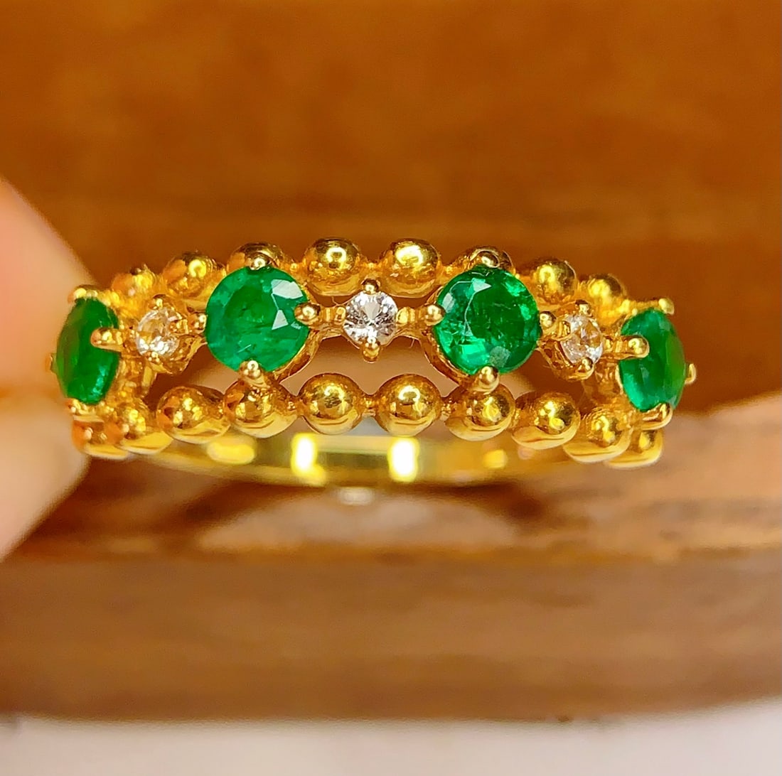 18K Gold Natural Emerald Ring - 3