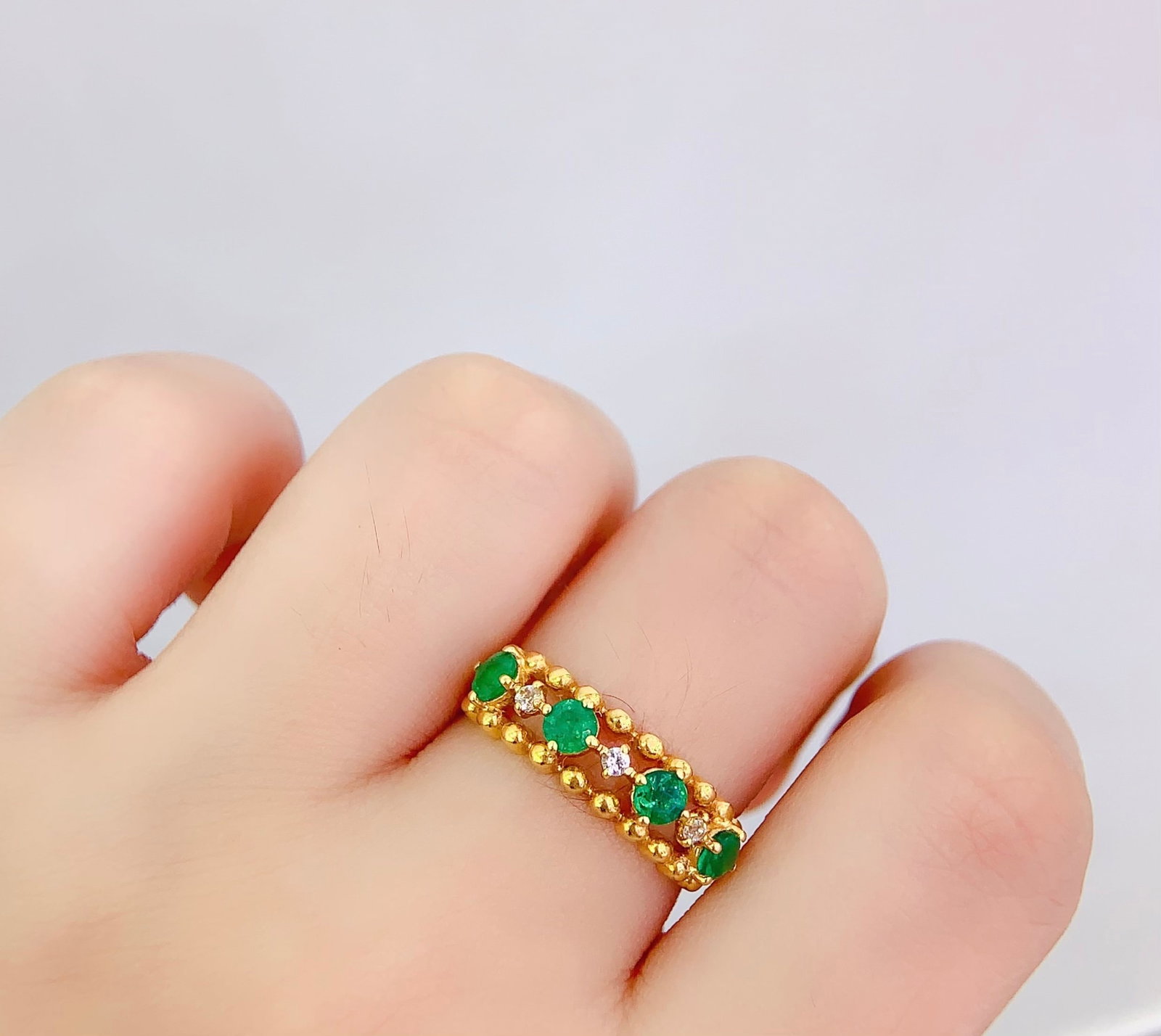 18K Gold Natural Emerald Ring - 6