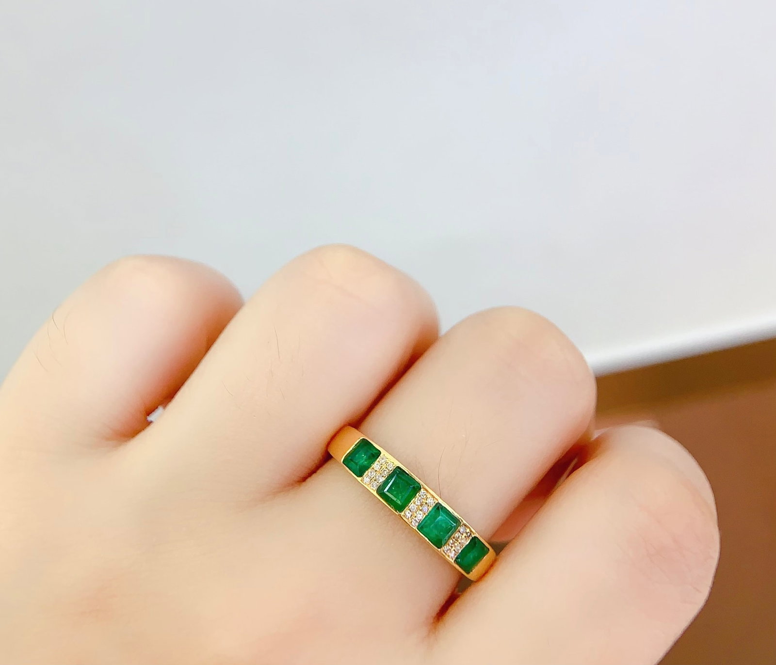 18K Gold Natural Emerald Ring - 6