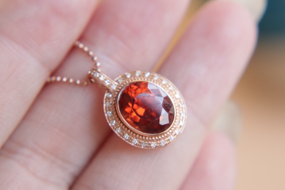 18K Gold Natural Fanta Garnet Pendant - 10
