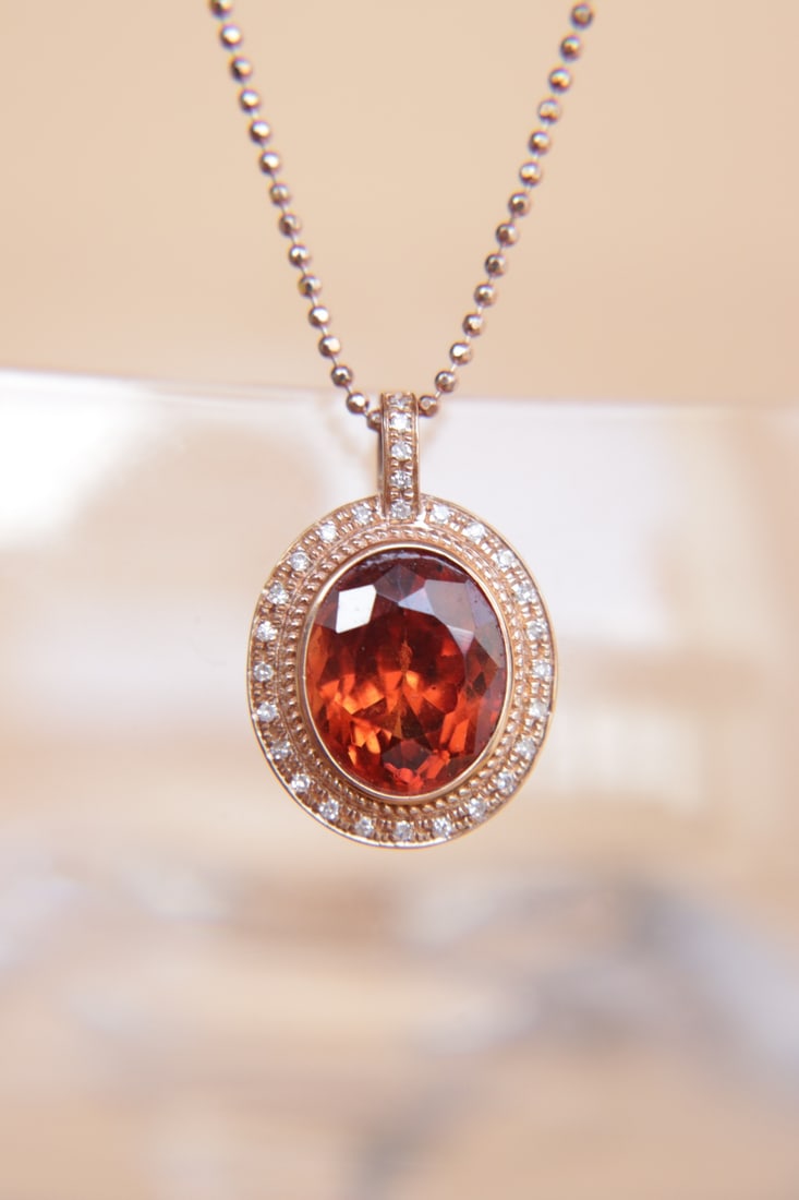 18K Gold Natural Fanta Garnet Pendant - 2