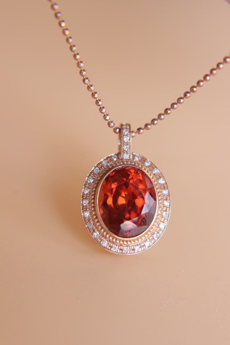 18K Gold Natural Fanta Garnet Pendant - 3