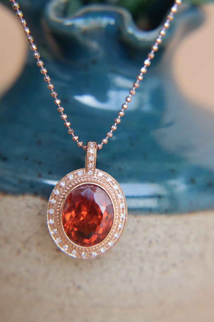 18K Gold Natural Fanta Garnet Pendant - 4