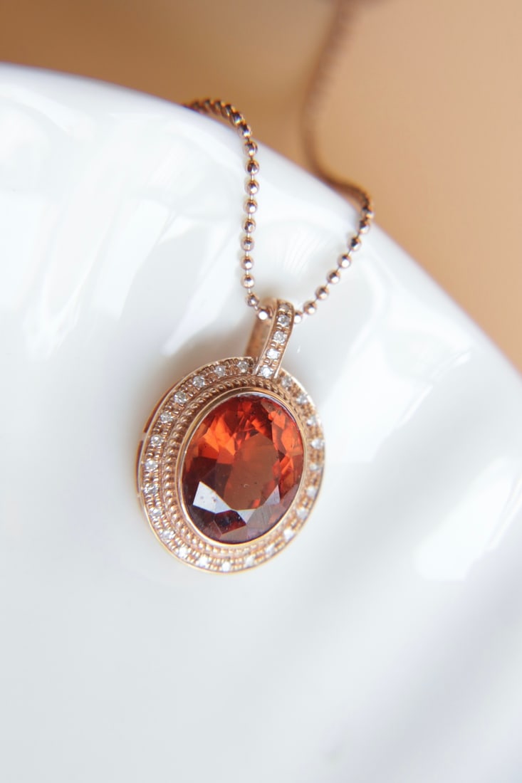 18K Gold Natural Fanta Garnet Pendant - 5